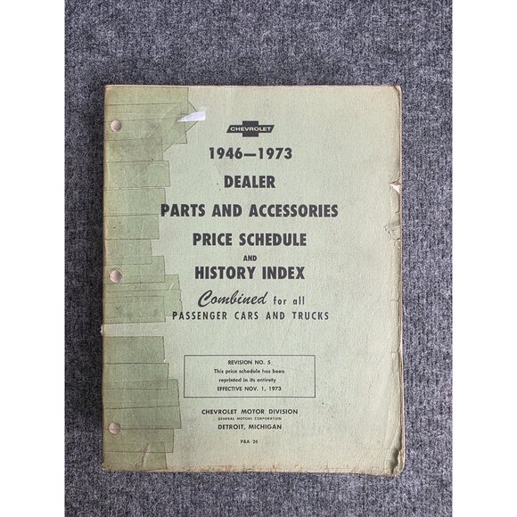 1946-1973 Chevrolet Dealer Parts & Accessories Price Schedule History Index - Picture 1 of 7